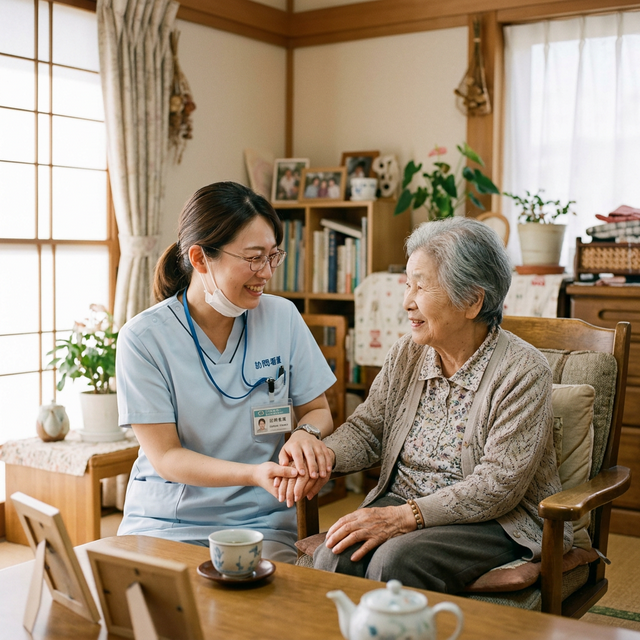 訪問看護師が高齢者に寄り添う様子